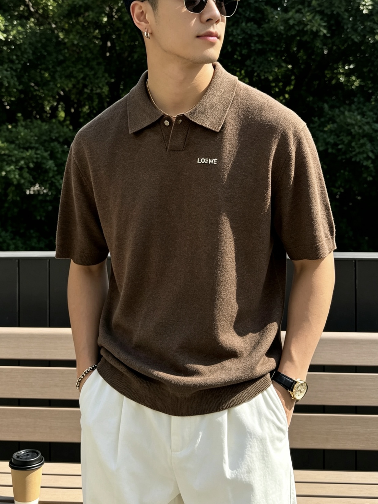 罗意威(LOEWE)针织Polo短袖T恤尺码M-3XL｜▫ 深棕/燕麦米两色可选，低饱和色调适配度高，可