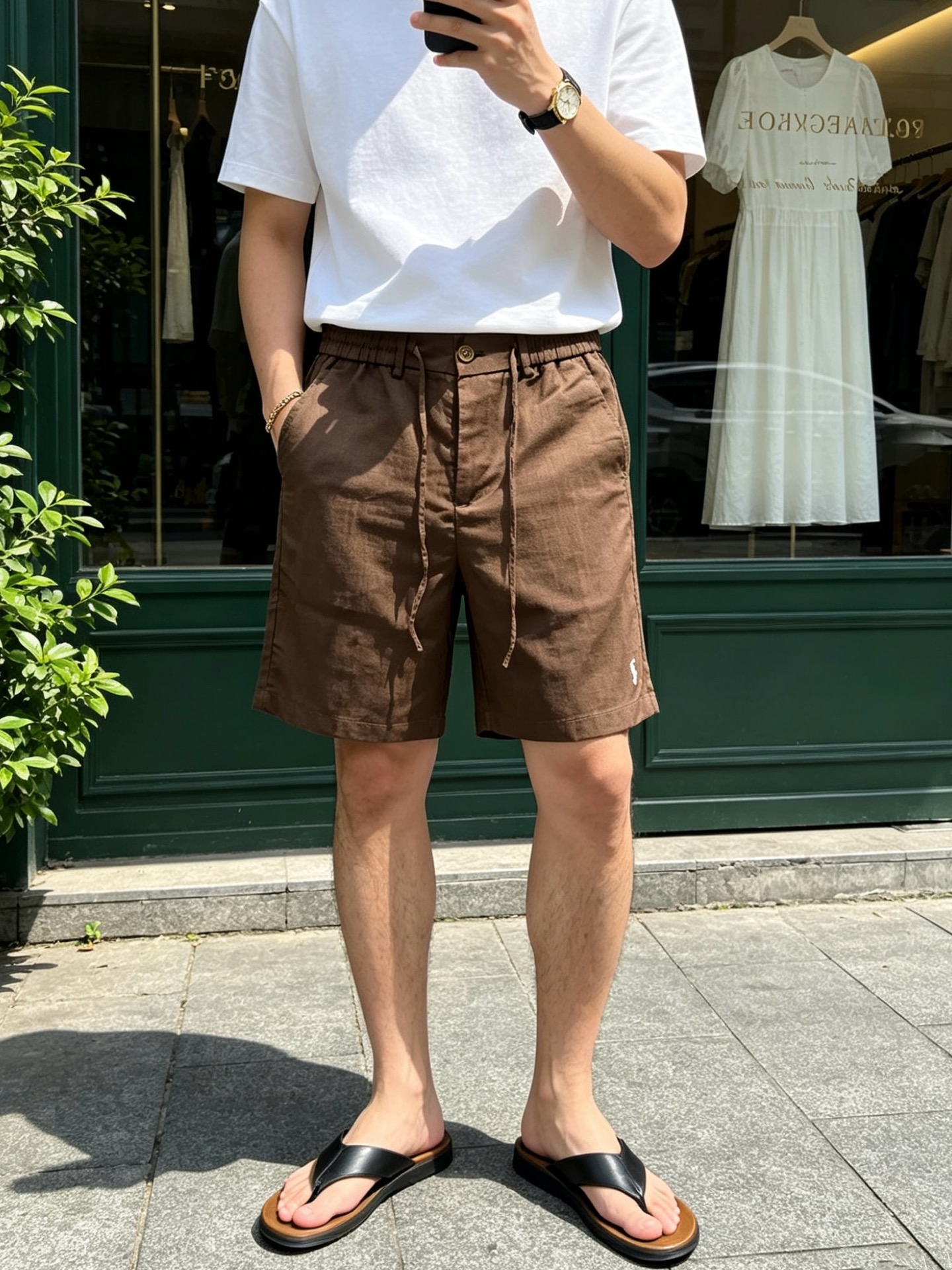 拉夫劳伦(Ralph Lauren)小马刺绣松紧腰休闲短裤尺码M-XL｜▫ 咖色/白色两色可选，低饱和色