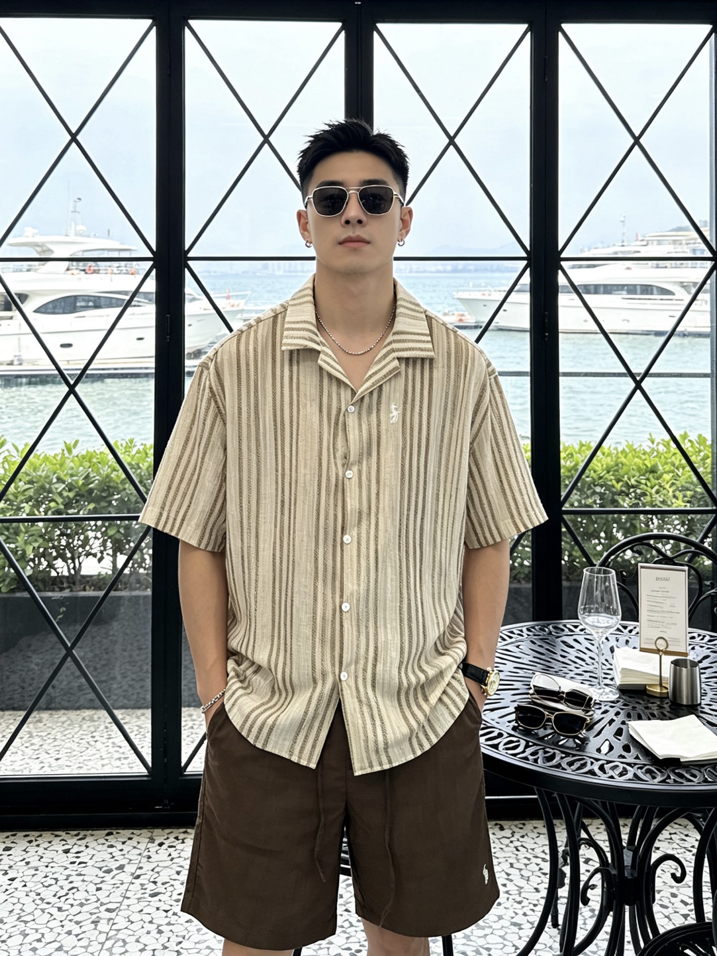 拉夫劳伦(Ralph Lauren)竖条纹古巴领短袖衬衫尺码M-XL｜▫ 咖棕条纹/灰调条纹两色可选，低