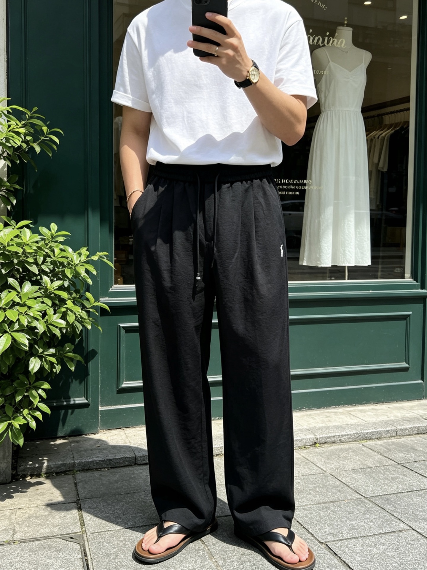 拉夫劳伦(Ralph Lauren)小马刺绣松紧腰阔腿休闲裤尺码S-XL｜▫ 深灰竖纹/奶白两色可选，适