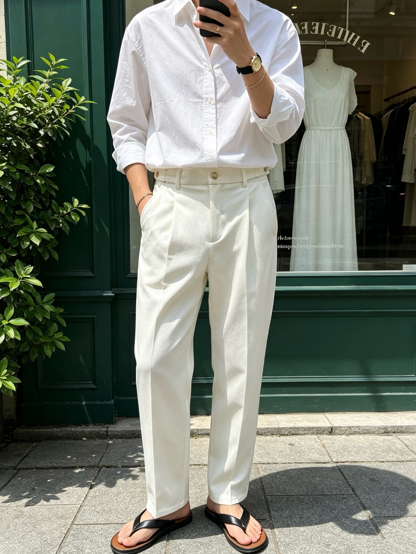 罗意威(LOEWE)金属腰扣垂感直筒西裤尺码S-XL｜▫ 经典黑/白两色可选，适配T恤、衬衫、针织衫，轻