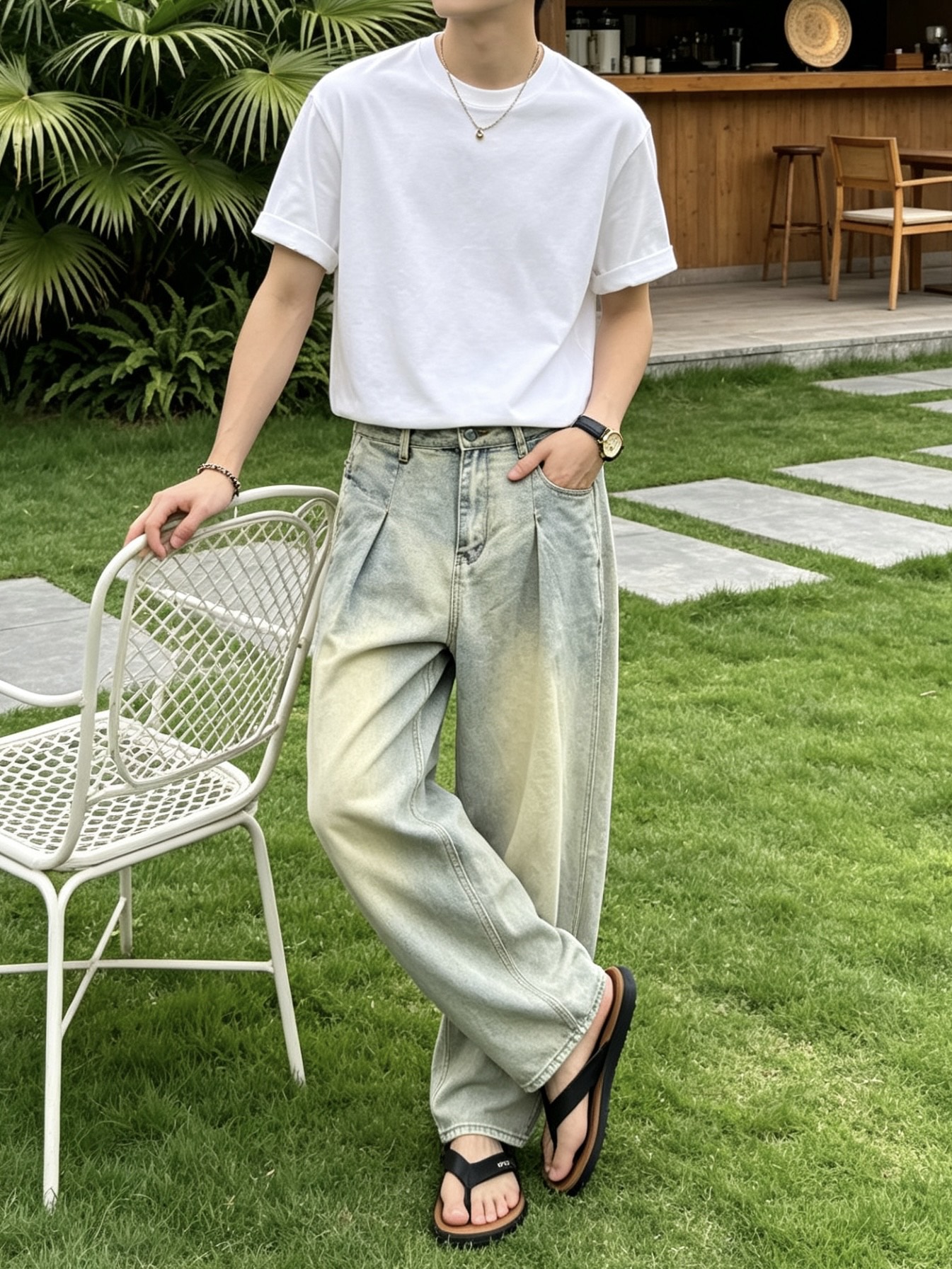路易威登(LOUIS VUITTON)水洗浅蓝压褶阔腿牛仔裤尺码S-3XL｜▫单款浅怀旧水洗蓝配色，清爽