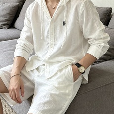 拉夫劳伦(RAlpH LAUREN)小马刺绣连帽亚麻长袖衬衫尺码M-3XL|▫配色分为纯净白、藏青两款, 拉夫劳伦(RAlpH LAUREN)小马刺绣连帽亚麻长袖衬衫尺码M-3XL|▫配色分为纯净白、藏青两款,