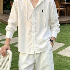 拉夫劳伦(RAlpH LAUREN)小马刺绣连帽亚麻长袖衬衫尺码M-3XL|▫配色分为纯净白、藏青两款, 拉夫劳伦(RAlpH LAUREN)小马刺绣连帽亚麻长袖衬衫尺码M-3XL|▫配色分为纯净白、藏青两款,