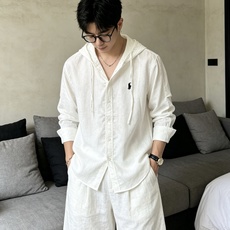 拉夫劳伦(RAlpH LAUREN)小马刺绣连帽亚麻长袖衬衫尺码M-3XL|▫配色分为纯净白、藏青两款, 拉夫劳伦(RAlpH LAUREN)小马刺绣连帽亚麻长袖衬衫尺码M-3XL|▫配色分为纯净白、藏青两款,
