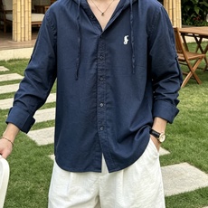拉夫劳伦(RAlpH LAUREN)小马刺绣连帽亚麻长袖衬衫尺码M-3XL|▫配色分为纯净白、藏青两款, 拉夫劳伦(RAlpH LAUREN)小马刺绣连帽亚麻长袖衬衫尺码M-3XL|▫配色分为纯净白、藏青两款,