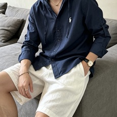 拉夫劳伦(RAlpH LAUREN)小马刺绣连帽亚麻长袖衬衫尺码M-3XL|▫配色分为纯净白、藏青两款, 拉夫劳伦(RAlpH LAUREN)小马刺绣连帽亚麻长袖衬衫尺码M-3XL|▫配色分为纯净白、藏青两款,