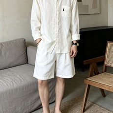 拉夫劳伦(RAlpH LAUREN)小马刺绣翻领亚麻长袖衬衫尺码M-3XL|▫配色分为米白、藏青两款,米 拉夫劳伦(RAlpH LAUREN)小马刺绣翻领亚麻长袖衬衫尺码M-3XL|▫配色分为米白、藏青两款,米