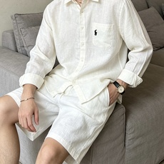 拉夫劳伦(RAlpH LAUREN)小马刺绣翻领亚麻长袖衬衫尺码M-3XL|▫配色分为米白、藏青两款,米 拉夫劳伦(RAlpH LAUREN)小马刺绣翻领亚麻长袖衬衫尺码M-3XL|▫配色分为米白、藏青两款,米