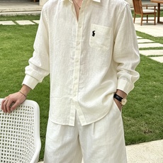 拉夫劳伦(RAlpH LAUREN)小马刺绣翻领亚麻长袖衬衫尺码M-3XL|▫配色分为米白、藏青两款,米 拉夫劳伦(RAlpH LAUREN)小马刺绣翻领亚麻长袖衬衫尺码M-3XL|▫配色分为米白、藏青两款,米