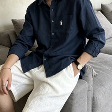 拉夫劳伦(RAlpH LAUREN)小马刺绣翻领亚麻长袖衬衫尺码M-3XL|▫配色分为米白、藏青两款,米 拉夫劳伦(RAlpH LAUREN)小马刺绣翻领亚麻长袖衬衫尺码M-3XL|▫配色分为米白、藏青两款,米