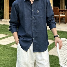 拉夫劳伦(RAlpH LAUREN)小马刺绣翻领亚麻长袖衬衫尺码M-3XL|▫配色分为米白、藏青两款,米 拉夫劳伦(RAlpH LAUREN)小马刺绣翻领亚麻长袖衬衫尺码M-3XL|▫配色分为米白、藏青两款,米