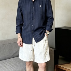 拉夫劳伦(RAlpH LAUREN)纯色/竖纹小马刺绣亚麻长袖衬衫尺码M-3XL|▫配色分净白、藏青竖条 拉夫劳伦(RAlpH LAUREN)纯色/竖纹小马刺绣亚麻长袖衬衫尺码M-3XL|▫配色分净白、藏青竖条