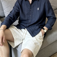 拉夫劳伦(RAlpH LAUREN)纯色/竖纹小马刺绣亚麻长袖衬衫尺码M-3XL|▫配色分净白、藏青竖条 拉夫劳伦(RAlpH LAUREN)纯色/竖纹小马刺绣亚麻长袖衬衫尺码M-3XL|▫配色分净白、藏青竖条