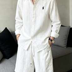 拉夫劳伦(RAlpH LAUREN)纯色/竖纹小马刺绣亚麻长袖衬衫尺码M-3XL|▫配色分净白、藏青竖条 拉夫劳伦(RAlpH LAUREN)纯色/竖纹小马刺绣亚麻长袖衬衫尺码M-3XL|▫配色分净白、藏青竖条