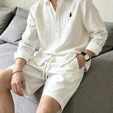 拉夫劳伦(RAlpH LAUREN)纯色/竖纹小马刺绣亚麻长袖衬衫尺码M-3XL|▫配色分净白、藏青竖条 拉夫劳伦(RAlpH LAUREN)纯色/竖纹小马刺绣亚麻长袖衬衫尺码M-3XL|▫配色分净白、藏青竖条