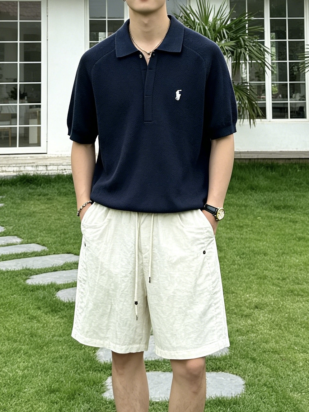 拉夫劳伦(RAlpH LAUREN)小马刺绣蜂窝针织短袖Polo衫尺码M-3XL｜▫配色分米白、藏青两款