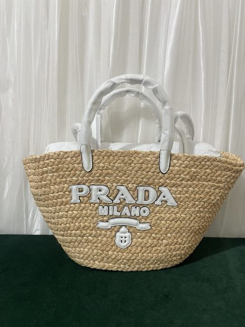 Prada Raffia Tote Bag, Natural Straw, Shoulder Bag, Perfect for Summer 1 Prada Raffia Tote Bag, Natural Straw, Shoulder Bag, Perfect for Summer