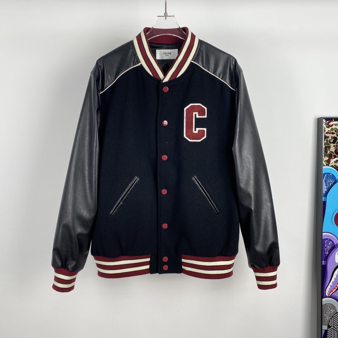 NO:524756,CE Arc de Triomphe 23FW retro leather baseball uniform Teddy Different from the market currency embroidery color wrong version Different from the market currency wrong hardware accessories. Wool blend leather sleeve baseball uniform jacket Jackets The same style is moderate in thickness for men and women. Will such a wool baseball uniform be very handsome when wearing such a wool baseball uniform in autumn and winter?  The same style as the stars, get the celebrity outfit in one second, autumn and winter are here, and the classic design is like passers-by to become a male and a goddess!  The eye-catching C-shaped design on the chest, and the back is a towel embroidered logo with a letter C, which is simple without losing the brand feel. The leather sleeves use simulated high-end PU leather, and the texture is very good!  The best thing about this splicing design is that it is more gentle than ordinary leather jackets but mature than traditional baseball jackets, so like knitted baseball jackets, the mature and youthful feeling can be matched. A model that is not picky... Highly recommended!  High-end outfit color green black red black black sleeves. Size: 44 46 48 50 52 54 56,,jackets & coats,jackets & coats,leather jacket,alexander wang19860909CE凯旋门23FW复古拼皮棒球服Teddy 区别市面通货刺绣颜色不对版 区别市面通货错误五金辅料.羊毛混纺拼皮袖棒球服 夹克外套 男女同款厚度适中 秋冬穿着这样一件呢子棒球服会不会很帅？明星同款,一秒get明星穿搭,秋冬已至,经典设计一秒路人变男神女神！胸前醒目的c字,的设计,背面是一个字母C的毛巾绣LOGO,简单而不失品牌感,皮袖采用仿真高端PU皮,质感非常的棒！这样拼接设计很nice最棒的是,它比一般的皮衣夹克更和气但又比传统棒球夹克成熟,所以和针织棒球夹克一样,成熟和青春的感觉都能搭配出来.不挑人的款…强力推荐！高级感穿搭颜色绿色 黑色 红色 黑色黑袖.尺码: 44 46 48 50 52 54 56,,jackets & coats,jackets & coats,leather jacket,alexander wang,Men's clothing