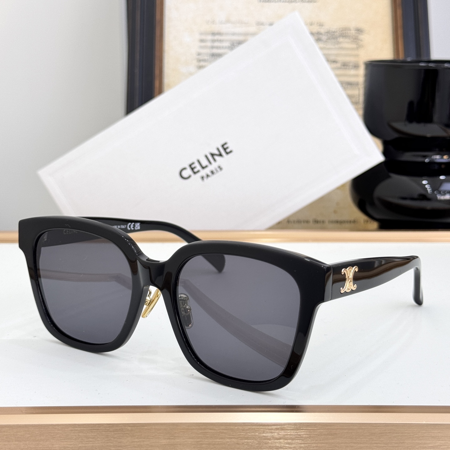 CELINE Sunglasses Acetate Black Square