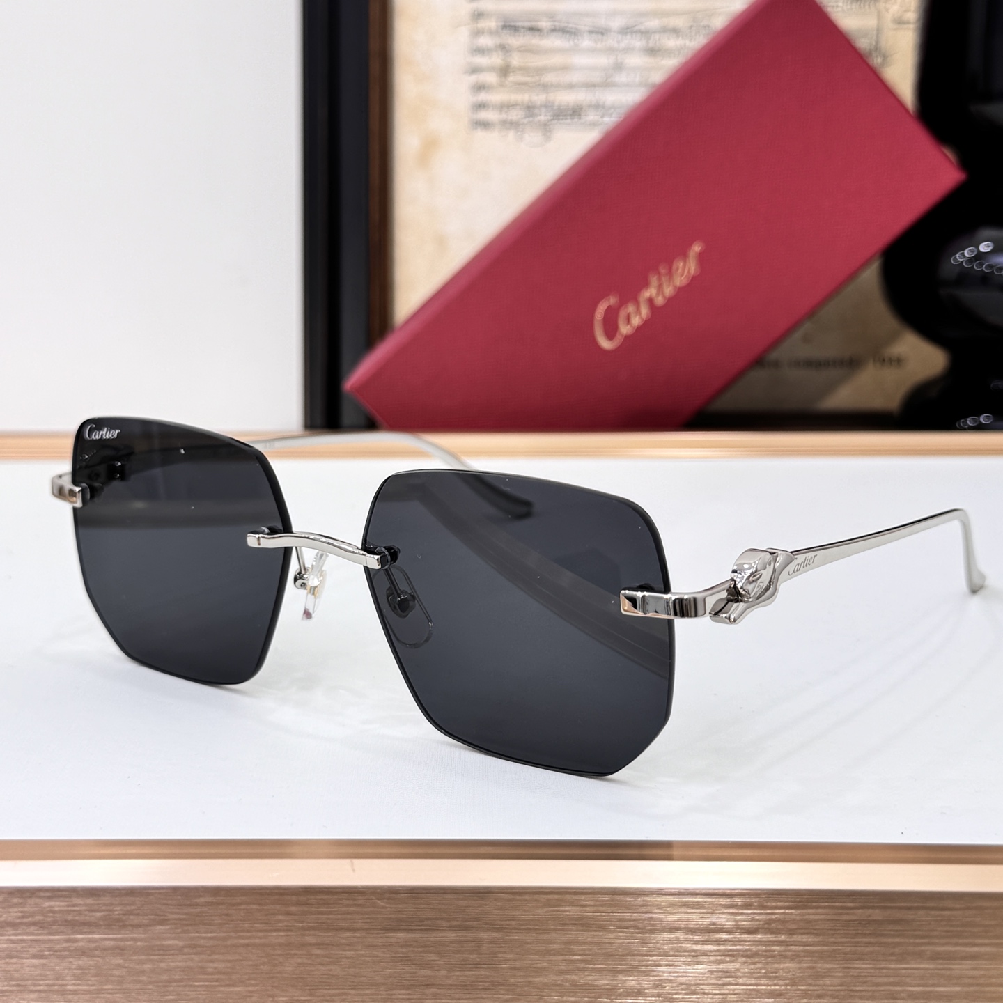 Cartier CT0551S Rimless Metal Square Sunglasses