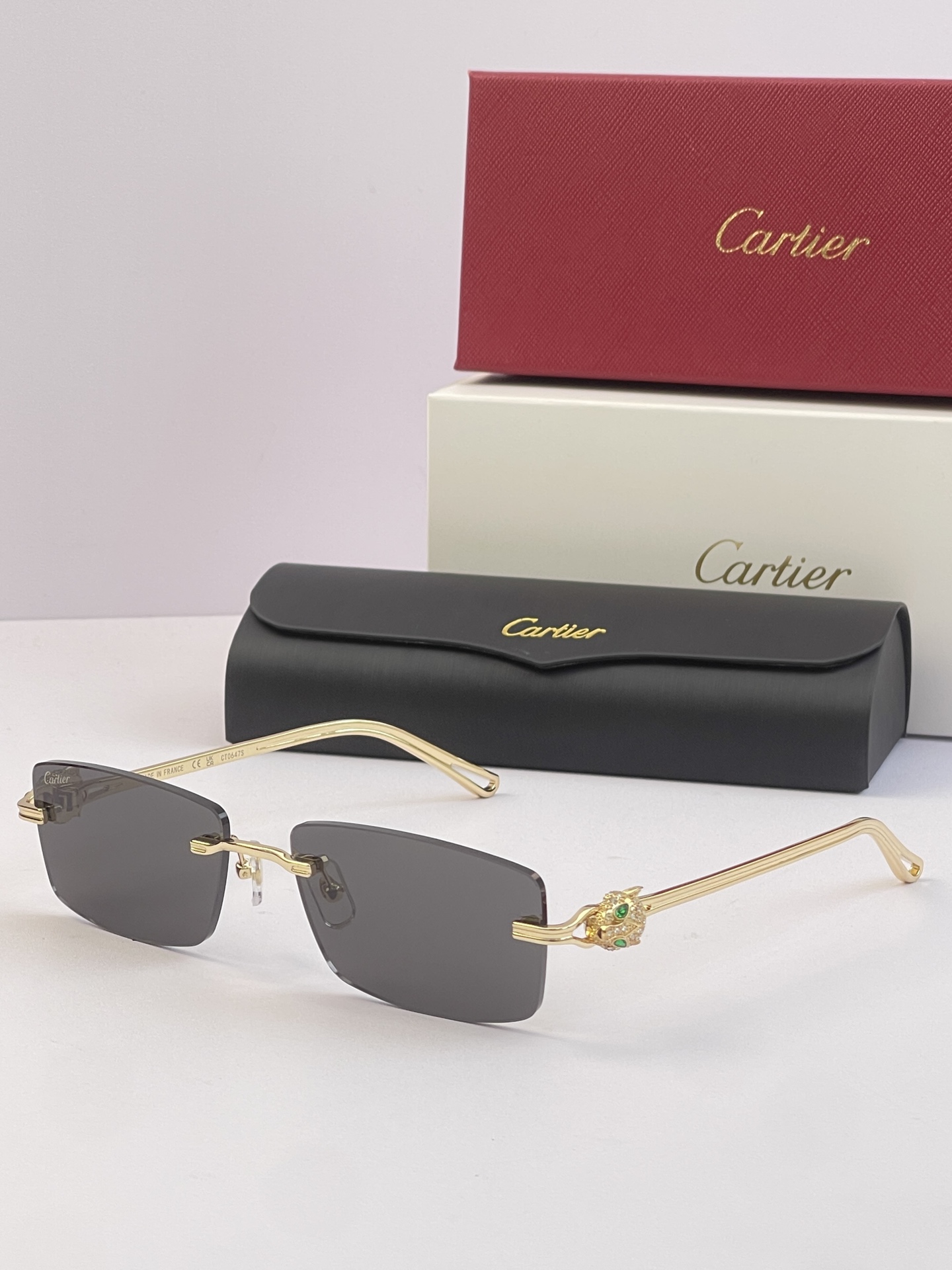 Cartier Rimless Metal Rectangular Sunglasses