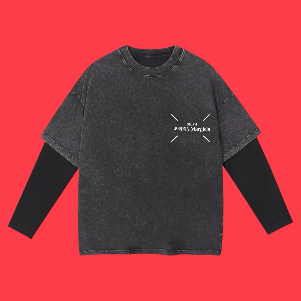 (COOPERACIÓN CON DESCUENTO) ALTA CALIDAD MM6 MARGIELA 2025SS PRIMAVERA/VERANO, CAMISETA DE MANGA LARGA FALSA DE DOS CAP…