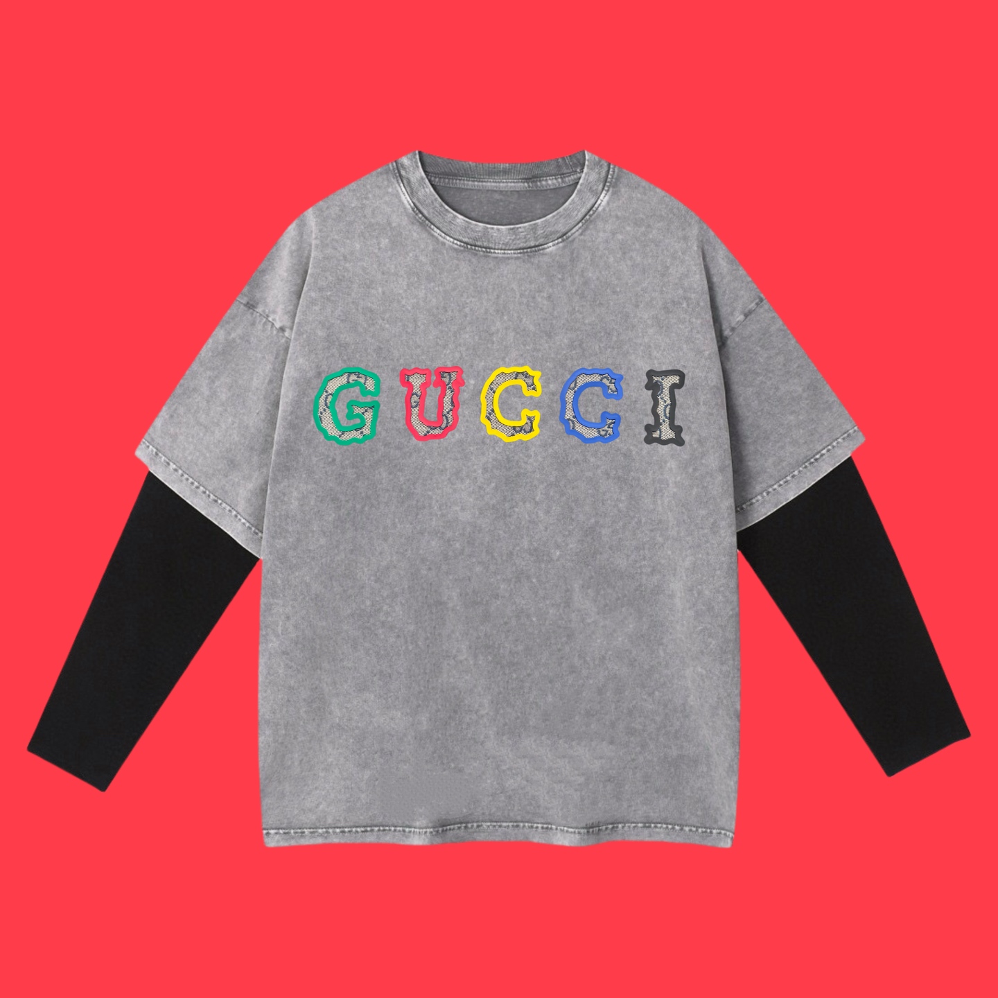 (Cooperación y beneficio mutuo) Calidad premium GUCCI 2025SS Primavera-Verano Camiseta de manga larga de doble capa efe…