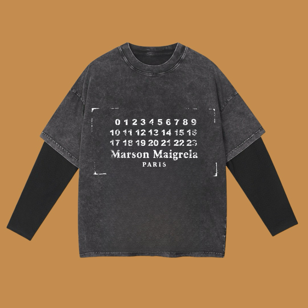 (COOPERACIÓN CON DESCUENTO) ALTA CALIDAD MM6 MARGIELA 2025SS PRIMAVERA/VERANO, CAMISETA DE MANGA LARGA FALSA DE DOS CAP…