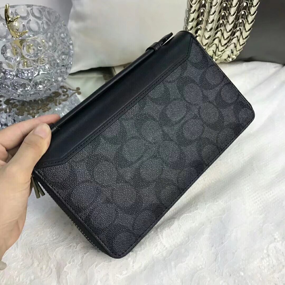 Coach 93240配皮款男士多功能双拉手抓包 容量超大