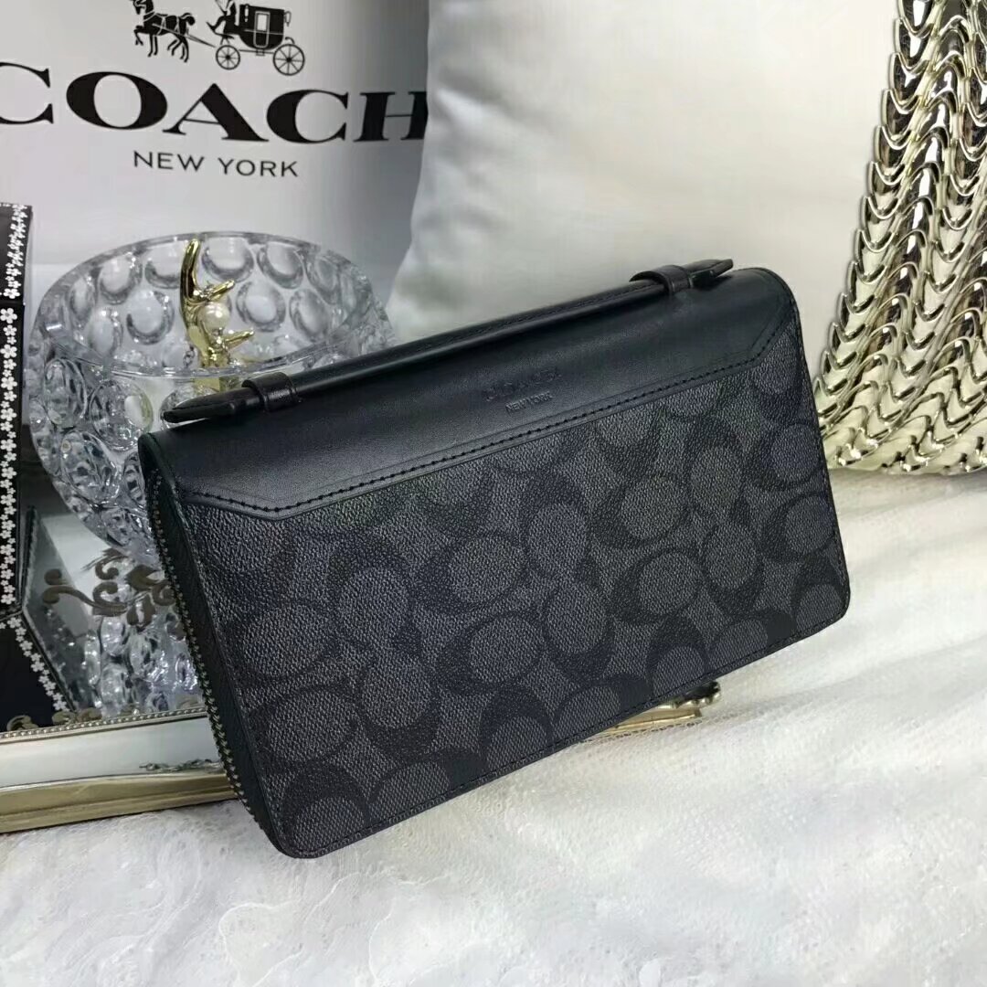 Coach 93240配皮款男士多功能双拉手抓包 容量超大
