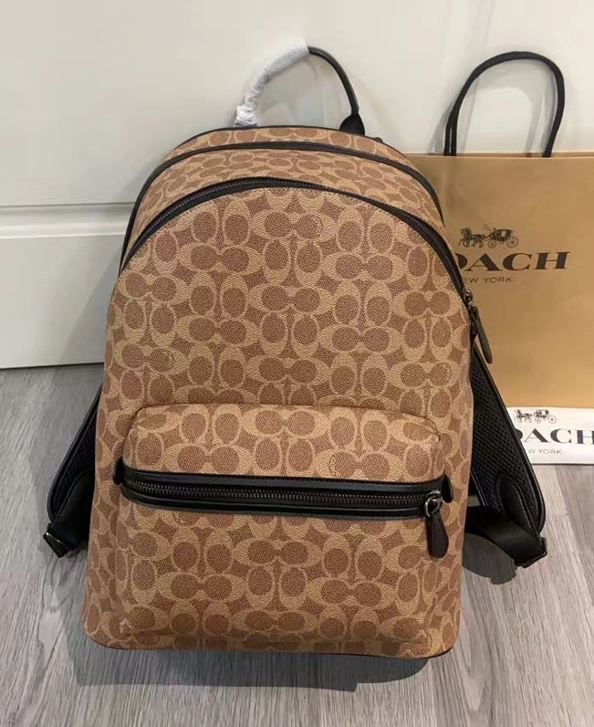 Coach coach/蔻驰新款 新款C PVC配头层牛皮 老花varsity 男士新款west双肩包