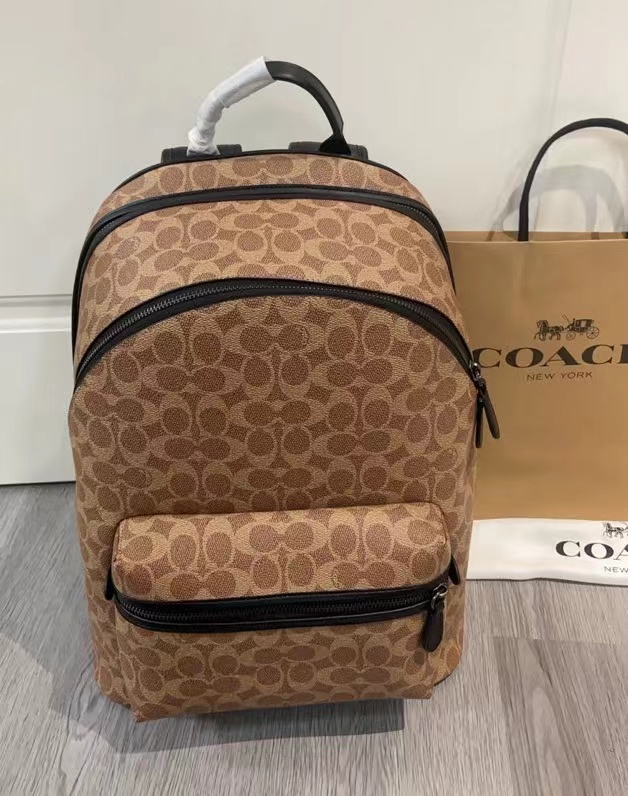 Coach coach/蔻驰新款 新款C PVC配头层牛皮 老花varsity 男士新款west双肩包