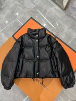 Prada Clothing Down Jacket Black Genuine Leather Sheepskin Fashion