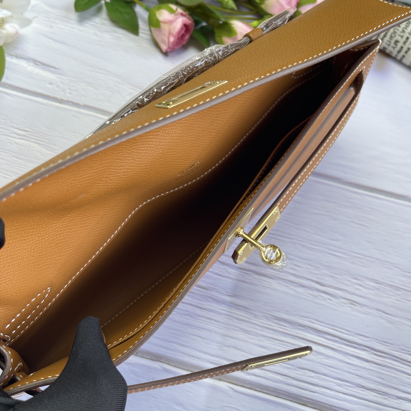 Hermes Kelly Cut Gold brown Epsom 31 evening everyday