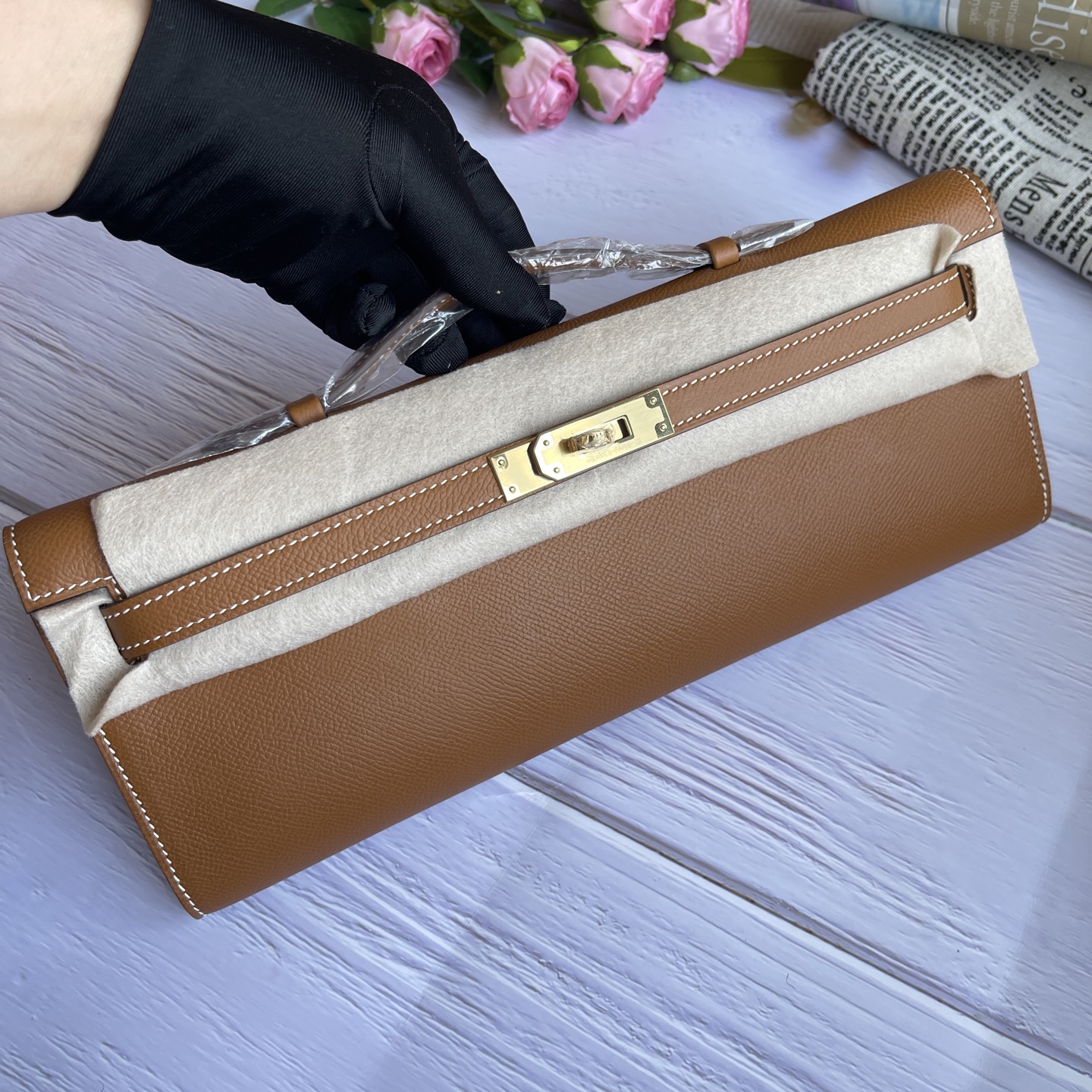 Hermes Kelly Cut Gold brown Epsom 31 evening everyday