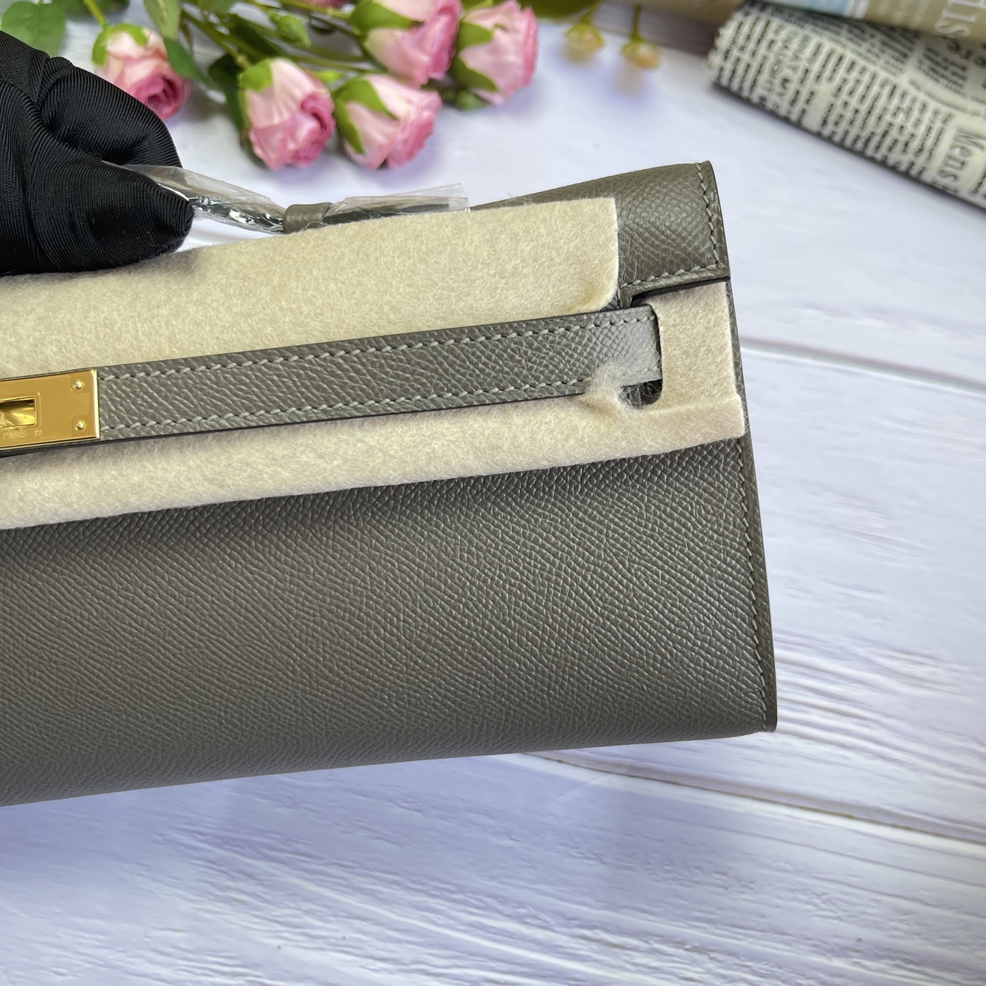Hermes Kelly Cut Gray Epsom leather 31 evening everyday