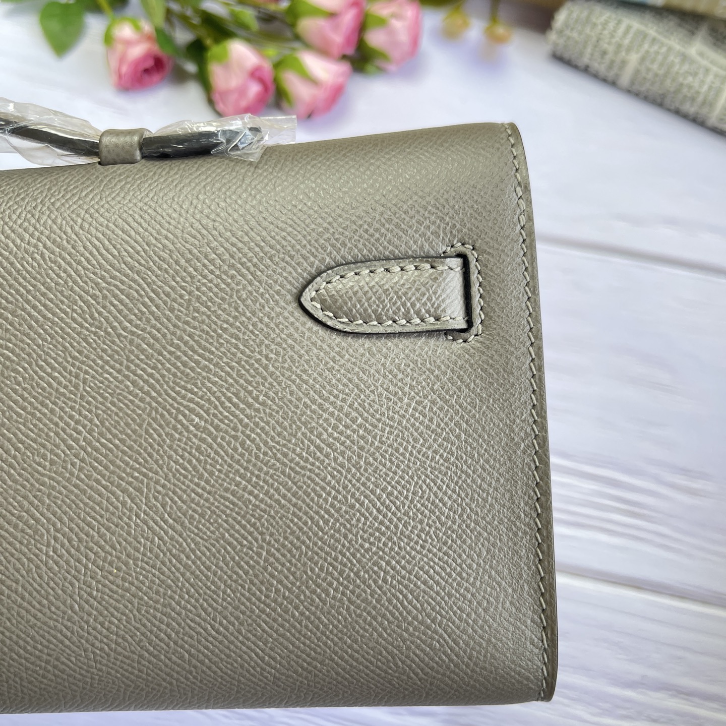 Hermes Kelly Cut Gray Epsom leather 31 evening everyday