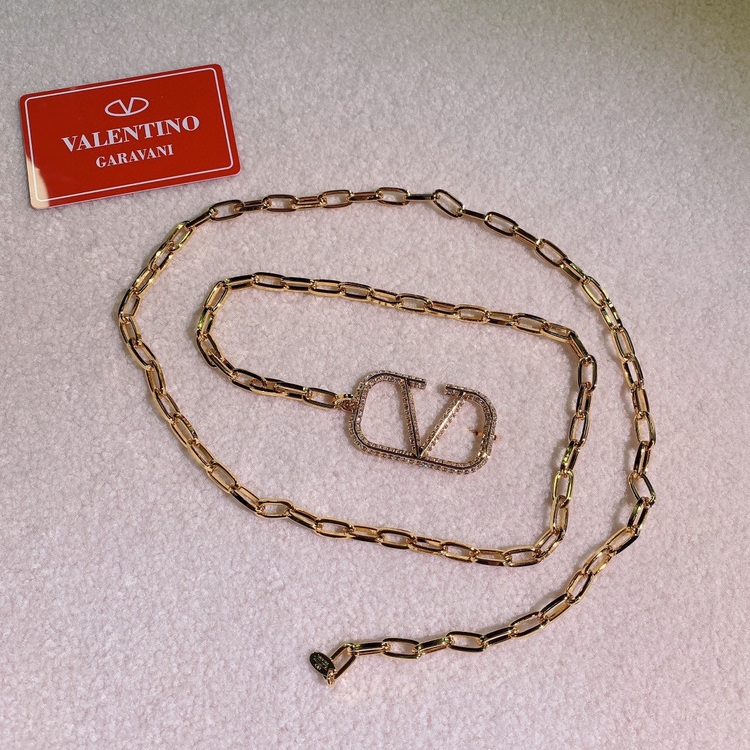 VALENTINOGARAVANIVLOGOSIGNATURE黄铜金属链条腰带配以迷你VLOGO细节-淡
