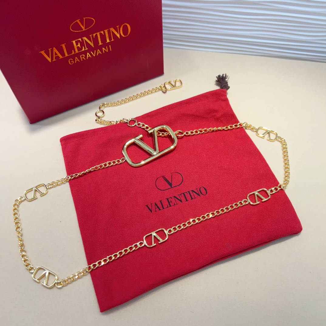 VALENTINOGARAVANIVLOGOSIGNATURE黄铜金属链条腰带配以迷你VLOGO细节-淡