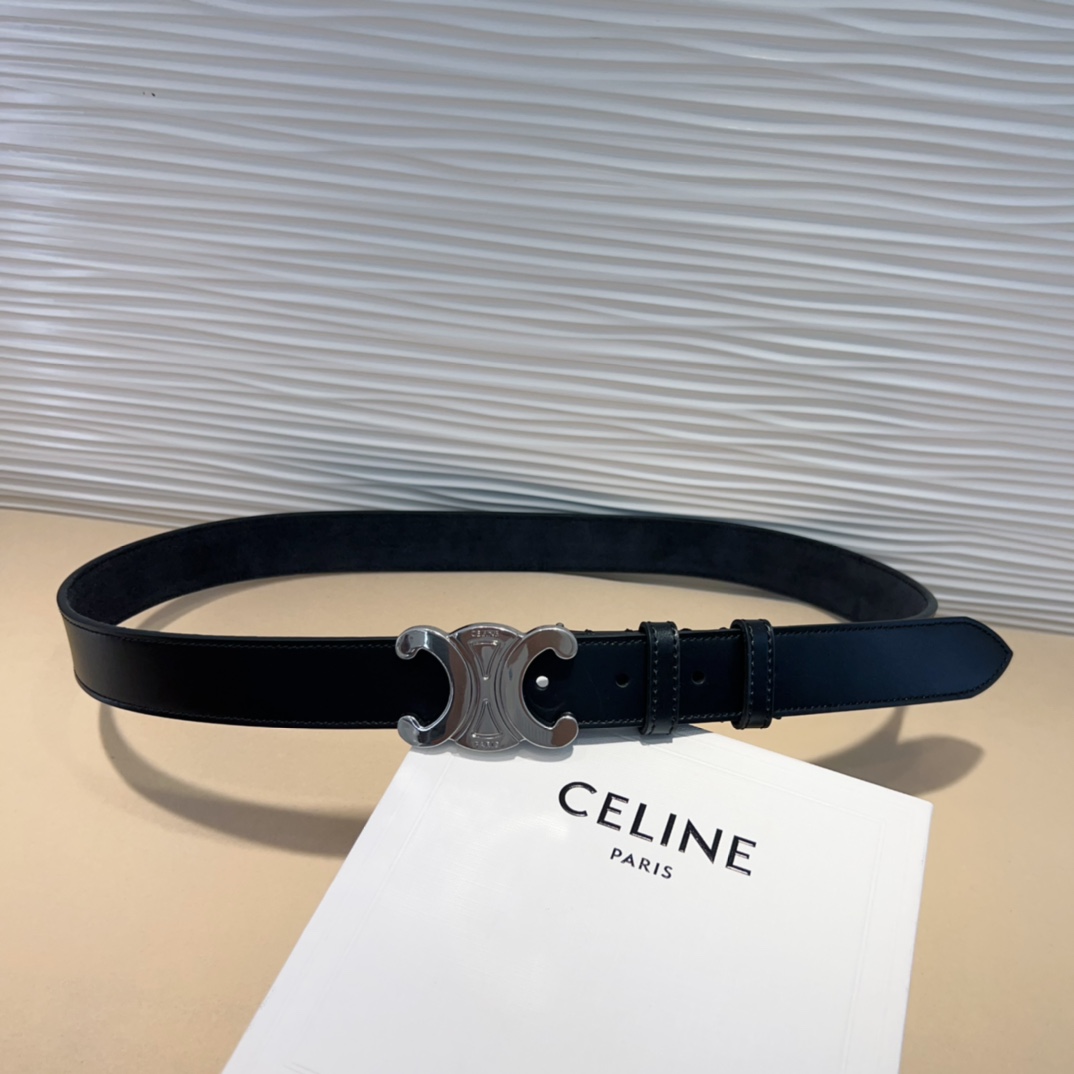 CelineTRIOMPHE大号复古牛皮革腰带3.0cm男神之款牛皮革中腰复古金色饰面TRIOMPHE配