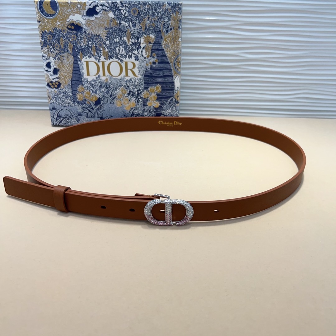 Dior20Montaigne腰帯黑色光滑牛皮革和粉色渐变仿水晶双面头层小牛皮