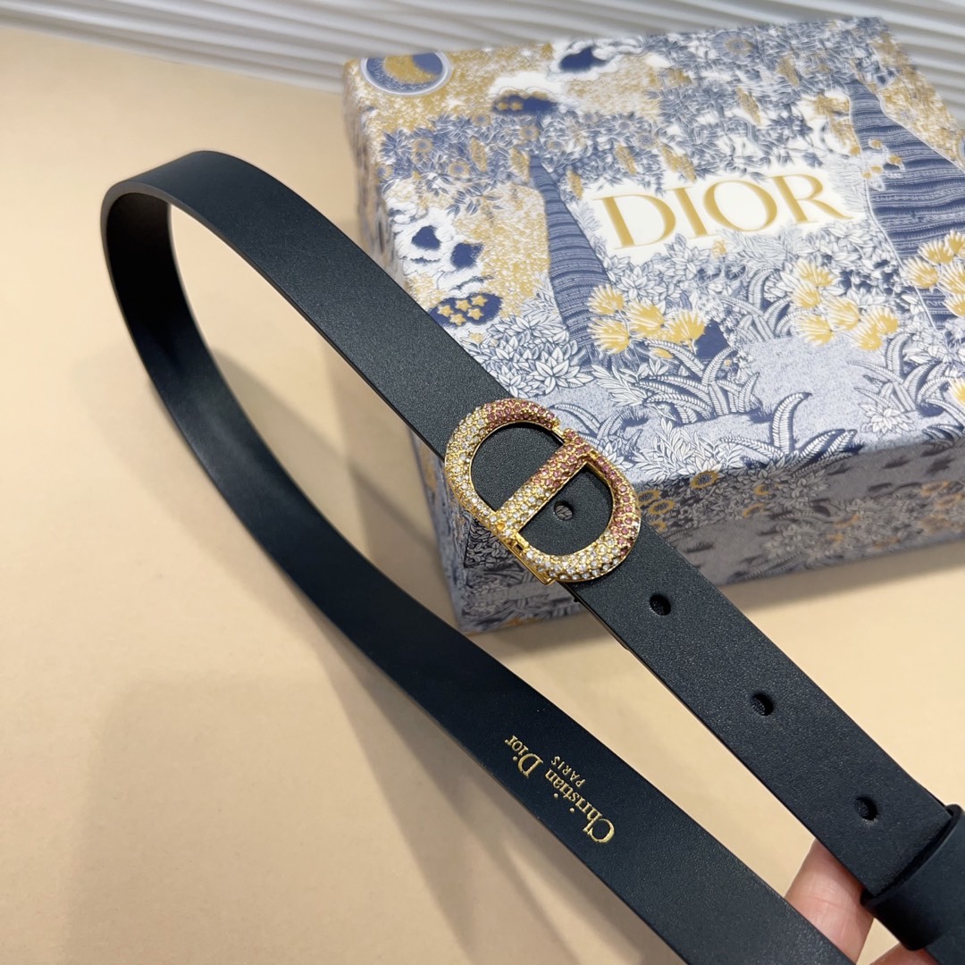 Dior20Montaigne腰帯黑色光滑牛皮革和粉色渐变仿水晶双面头层小牛皮