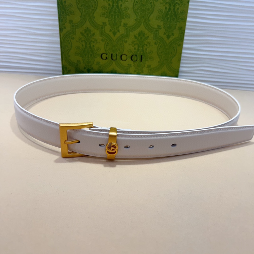 光滑牛皮革腰带 荧光白纤细版型 3.0Cm