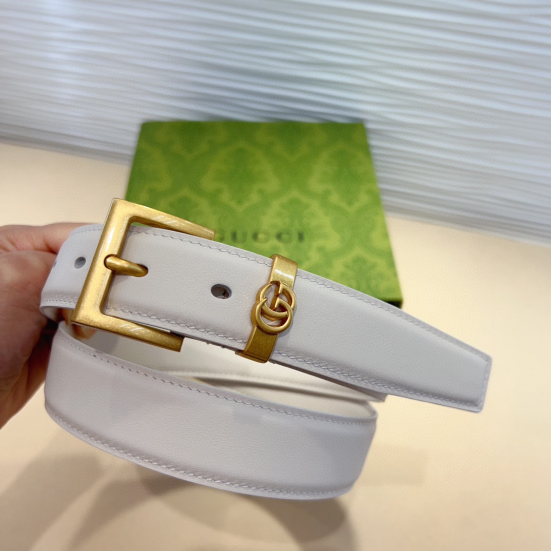 光滑牛皮革腰带 荧光白纤细版型 3.0Cm