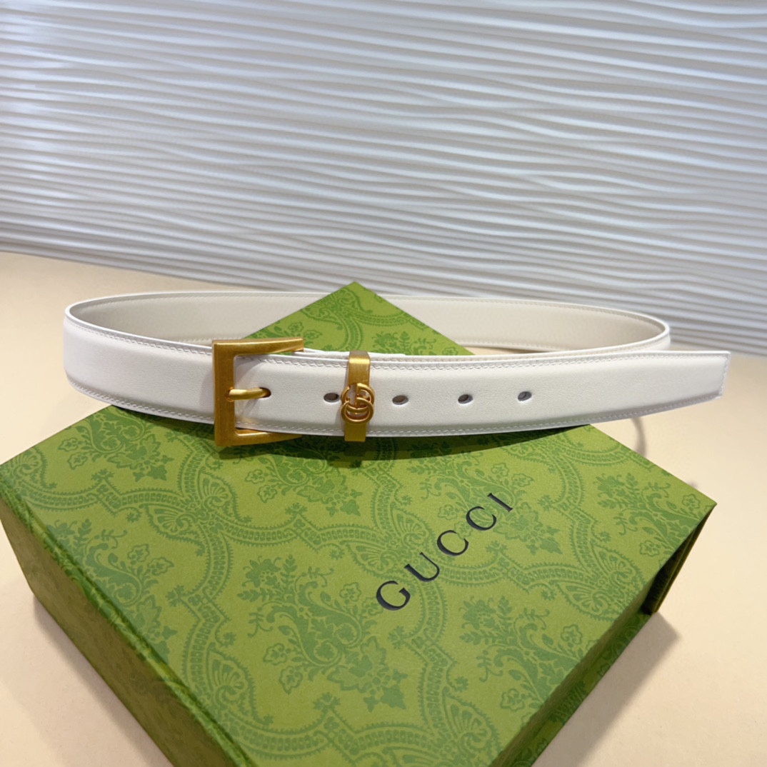 光滑牛皮革腰带 荧光白纤细版型 3.0Cm