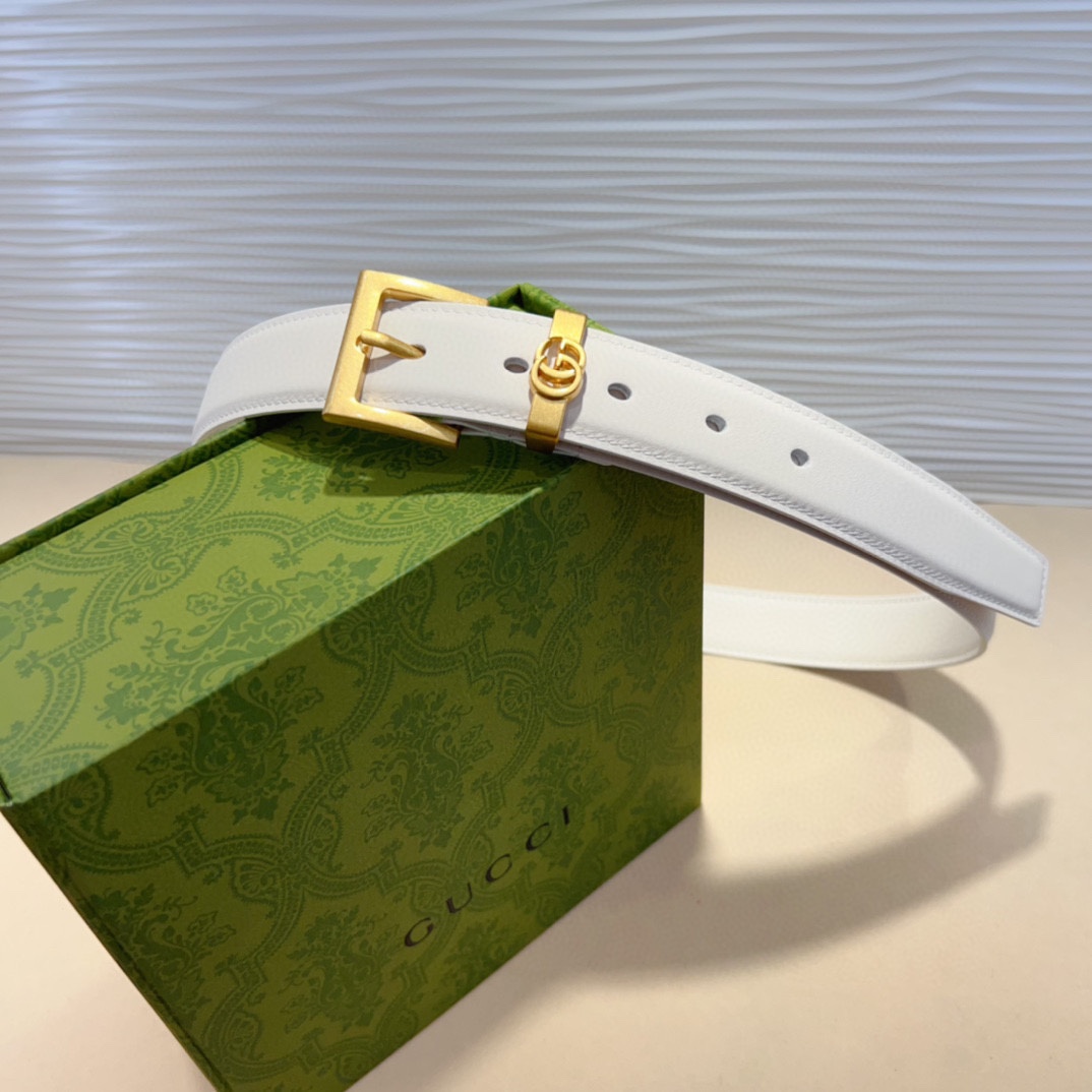 光滑牛皮革腰带 荧光白纤细版型 3.0Cm