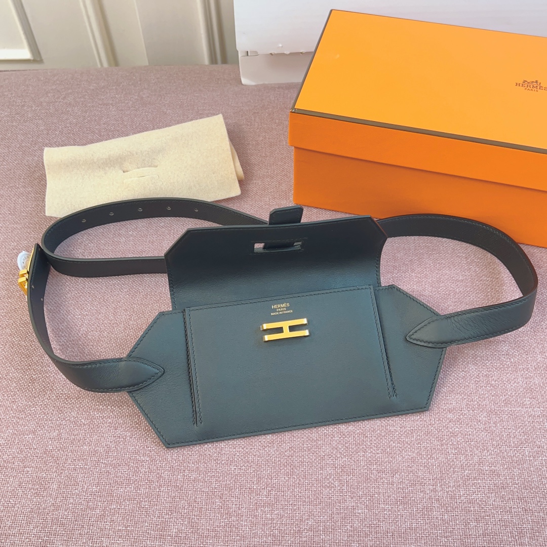  全新爱马仕 Hermes Elan Pocket 24 belt 秋冬新款小腰包，Swift小牛皮腰带