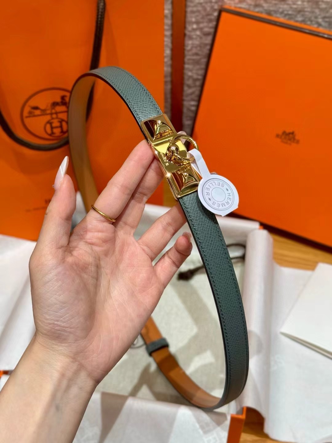 Hermès Women's Kelly Gold-Plated Buckle Adjustable Epsom Leather Belt 8 i1746632547 4404 0