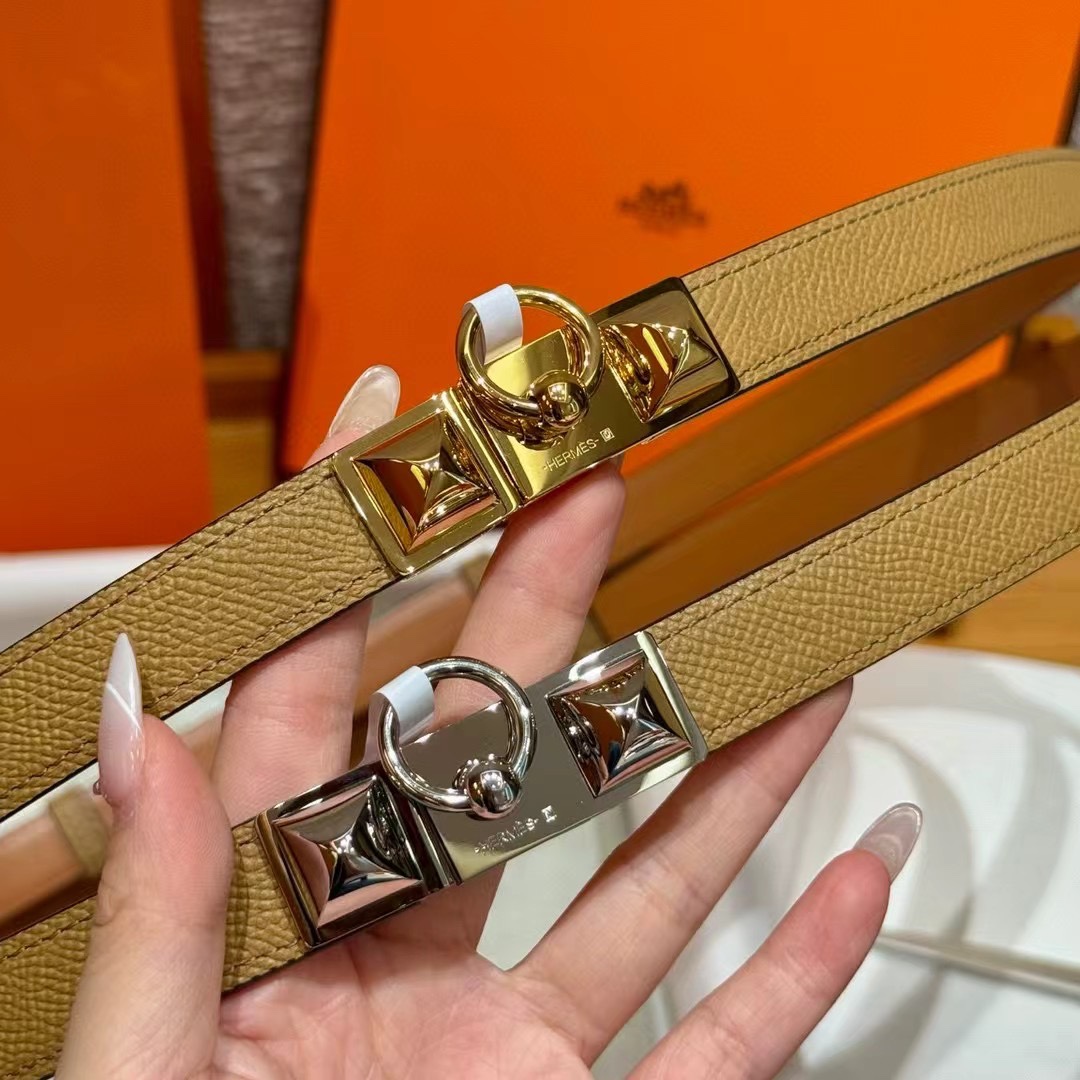 Hermes Kelly Style Belt for Women, Adjustable Epsom Leather Belt with Buckle